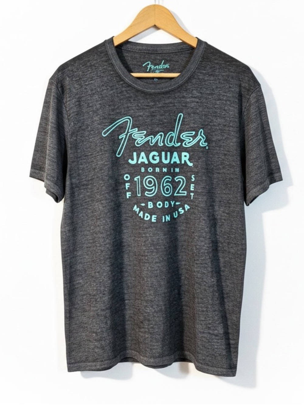 Fender Lucky Brand Charcoal Heather SS Tee T Shirt Front & Back Graphic